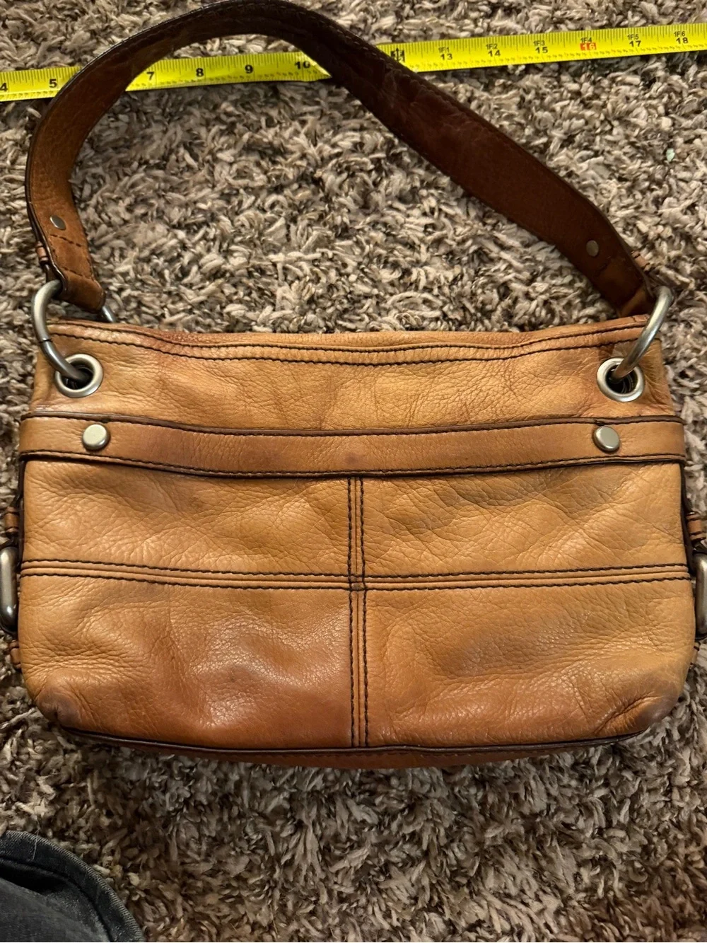 Vintage Fossil Cognac Leather Shoulder Bag Distressed Boho Style